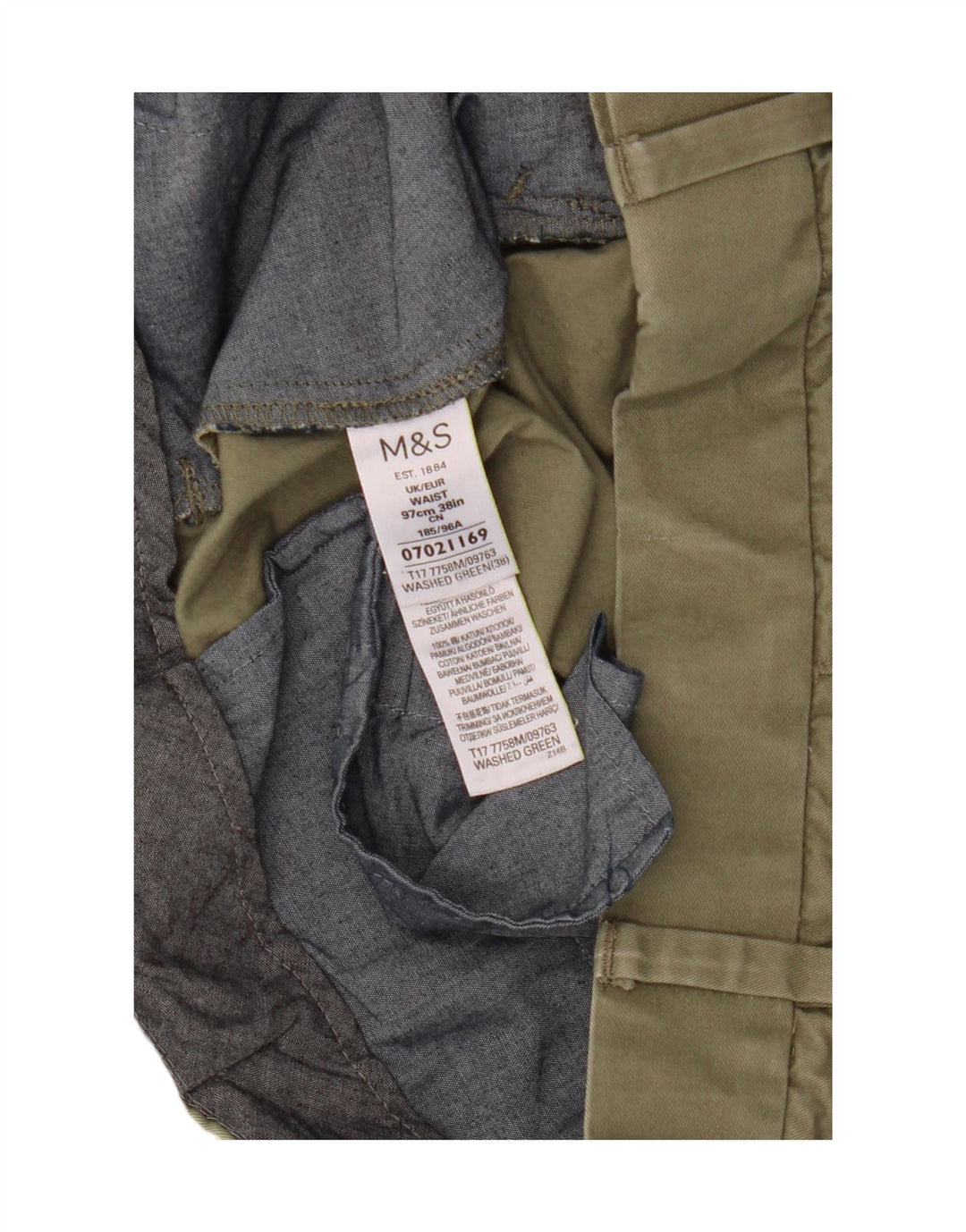 Marks & Spencer Pantalones cortos chinos para hombre W38 XL Algodón verde