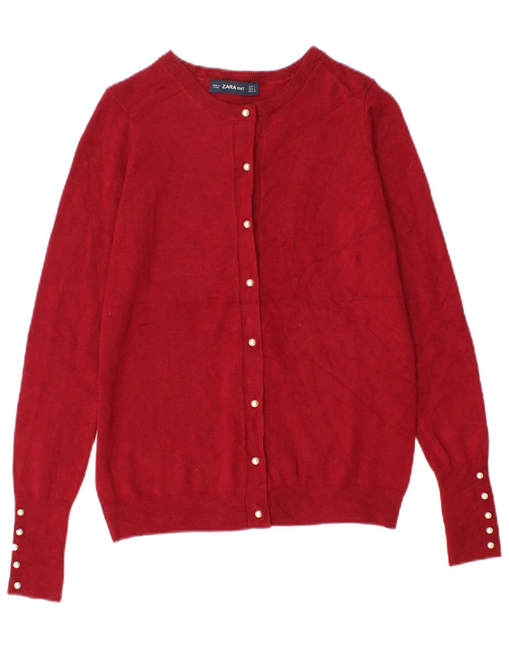 Zara Mujer Cárdigan Suéter UK 8 Small Viscosa Roja