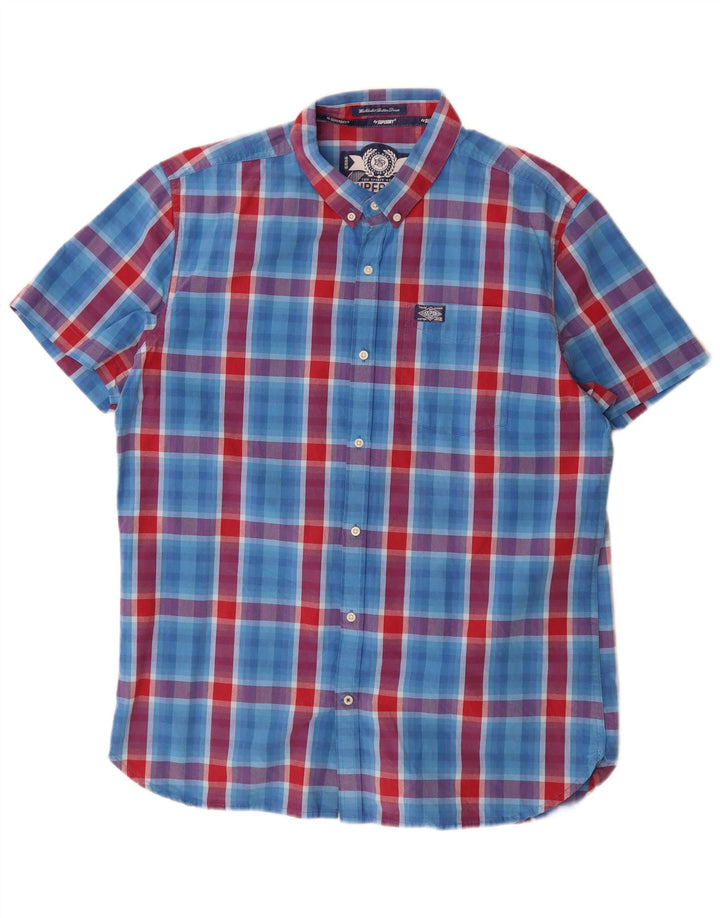 Superdry Camisa De Manga Corta Para Hombre 2XL Algodón A Cuadros Azul