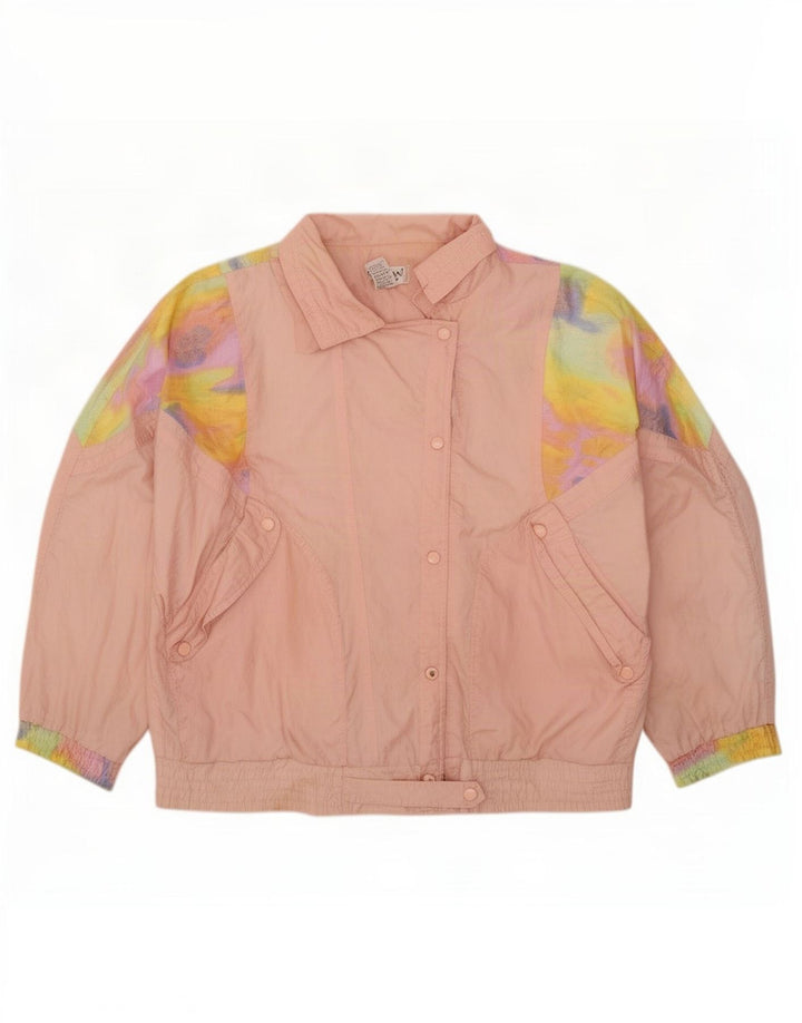 Lavon mujeres patrón abstracto chándal top chaqueta Reino Unido 16 grande rosa 80s