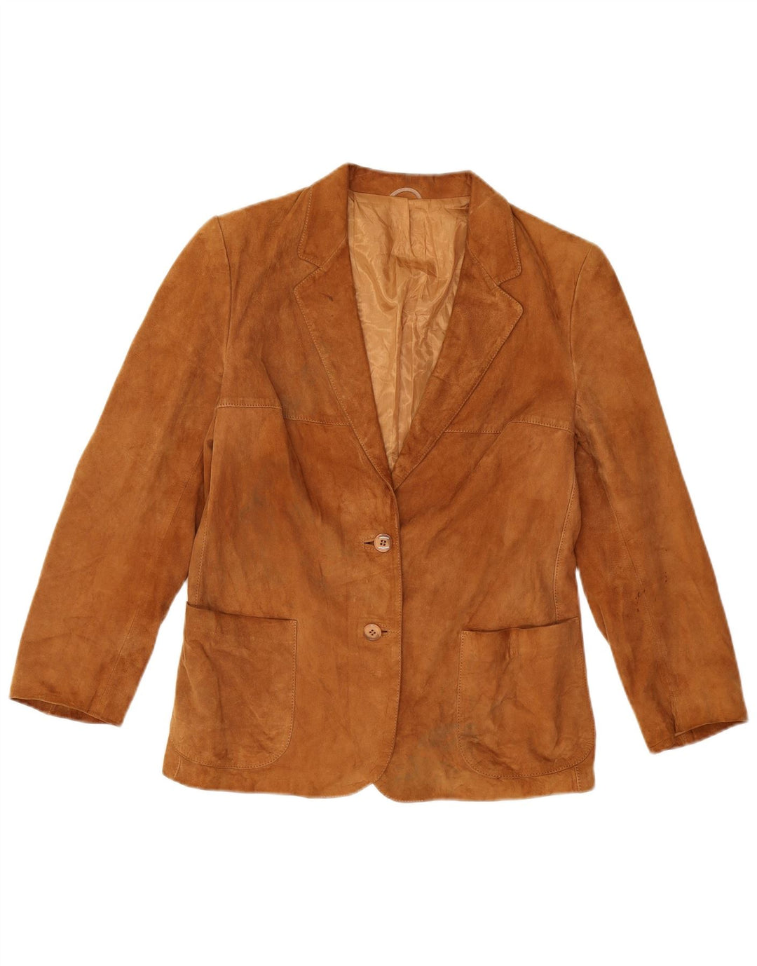 VINTAGE Chaqueta Blazer de ante de 2 botones para mujer IT 46 Cuero marrón grande