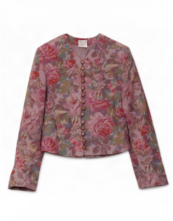 Oui Set Chaqueta Blazer para Mujer Reino Unido 10 Pequeño Acetato Floral Púrpura