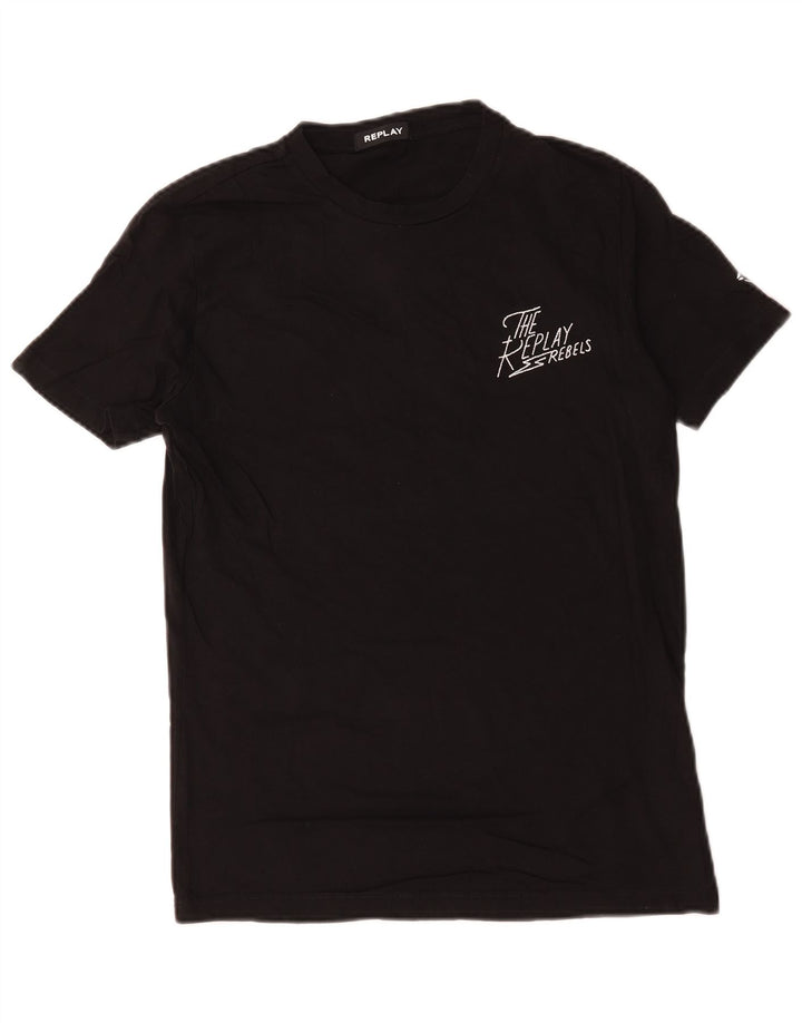 Replay Camiseta gráfica para hombre Top mediano de algodón negro