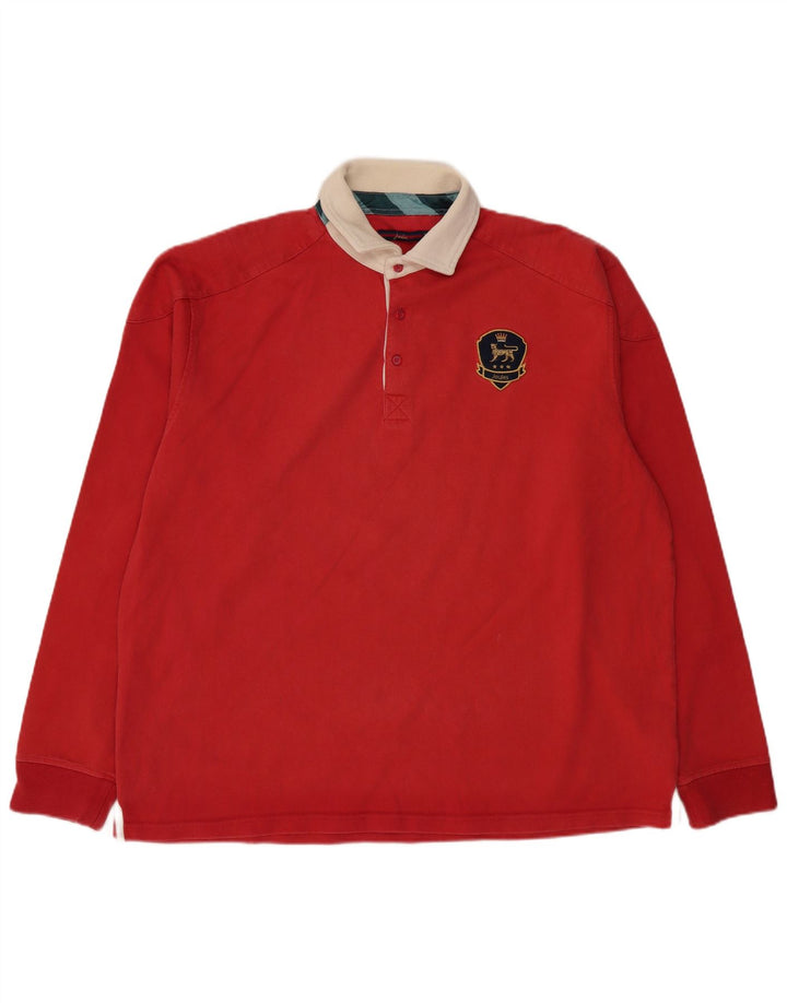JOULES Polo de rugby de manga larga para hombre 2XL Algodón color block rojo