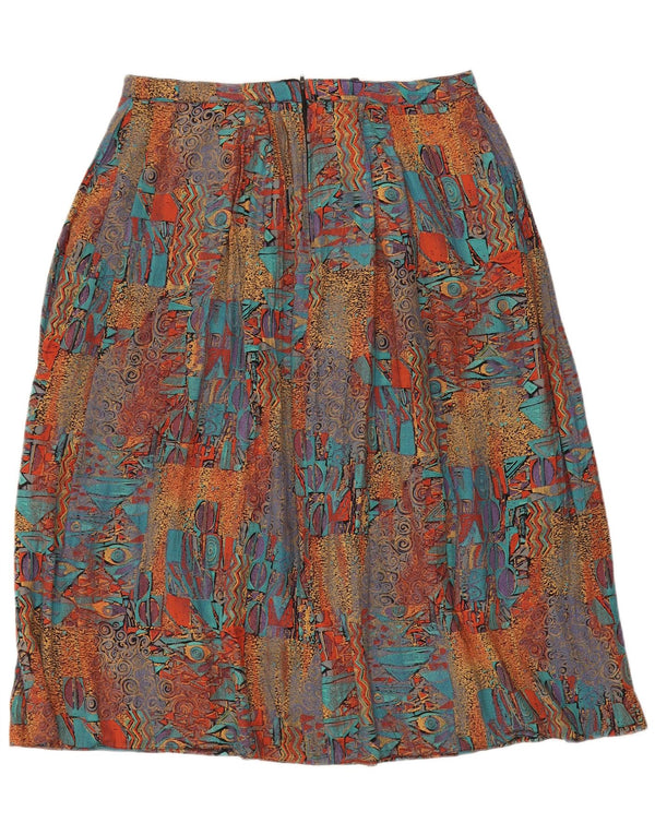 Vintage mujer A-Line falda Reino Unido 8 pequeño W34 viscosa geométrica multicolor