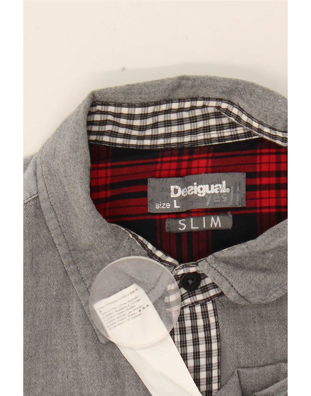 Camisa Desigual Slim De Algodón A Cuadros Gris Grande |