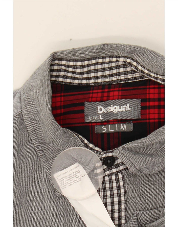 Camisa Desigual Slim De Algodón A Cuadros Gris Grande |