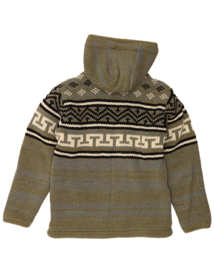 VINTAGE Suéter cárdigan con capucha para hombre Lana mediana de color caqui Fair Isle