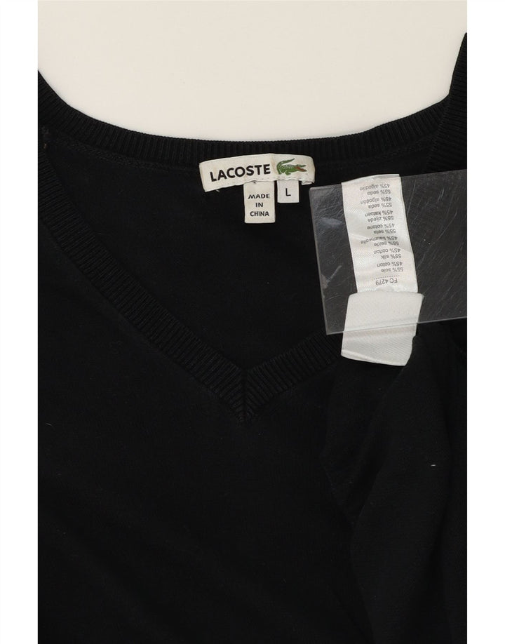 LACOSTE Mens V-Neck Jumper Sweater Large Black Silk Vintage Lacoste and Second-Hand Lacoste from Messina Hembry 