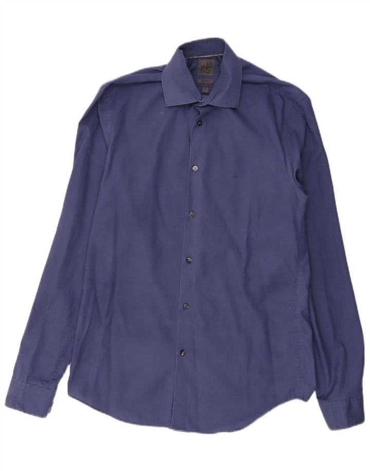 Calvin Klein Camisa ajustada para hombre Talla 38 15 Azul mediano