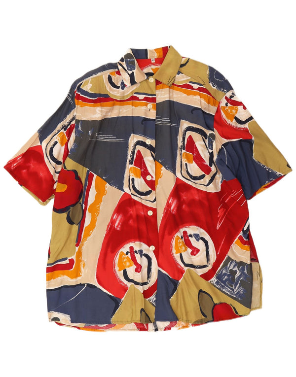 Vintage mujer longline camisa blusa EU 42 grande multicolor geométrico