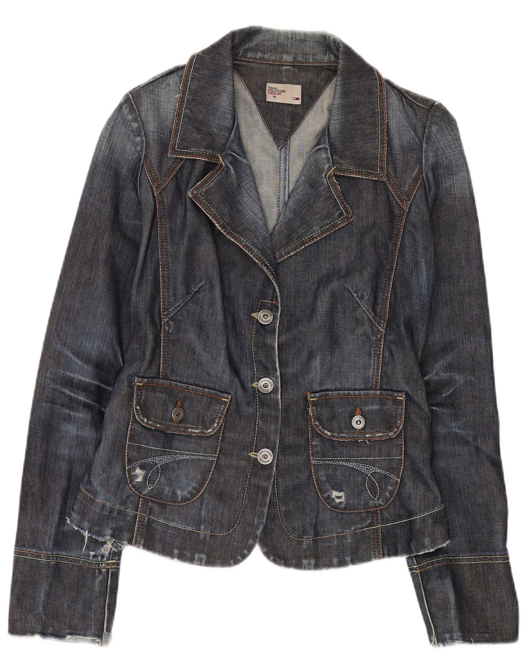 Tommy Hilfiger Chaqueta Blazer Vaquera de 3 Botones para Mujer UK 40 Azul Marino Mediano