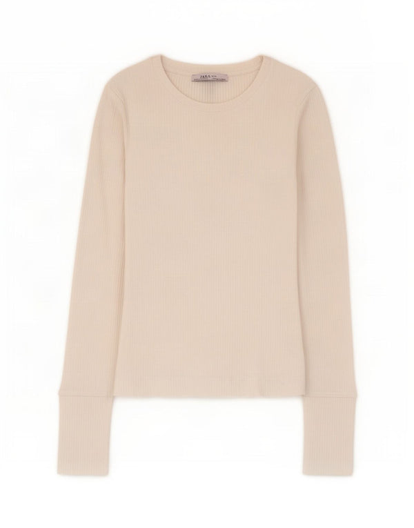 Zara Mujer Crop Top Manga Larga UK 8 Small Blanco