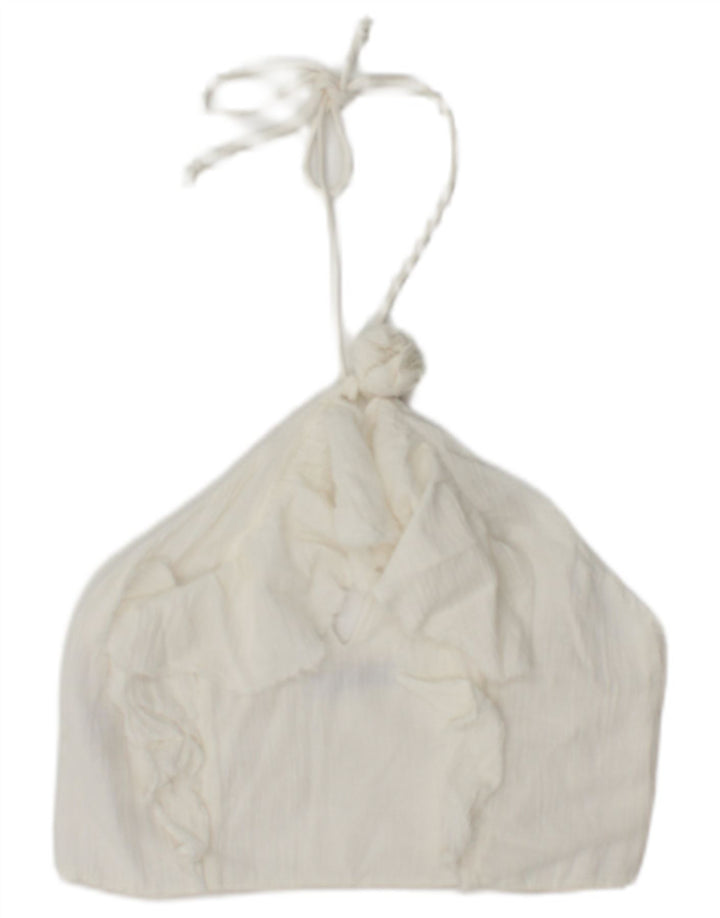 Zara Mujer Halter Top UK 40 Medio Algodón Blanco