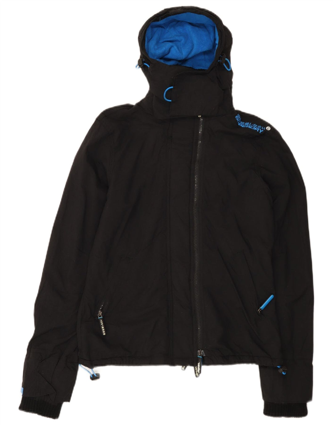 SUPERDRY Chaqueta cortavientos con capucha para hombre, talla 36, color negro