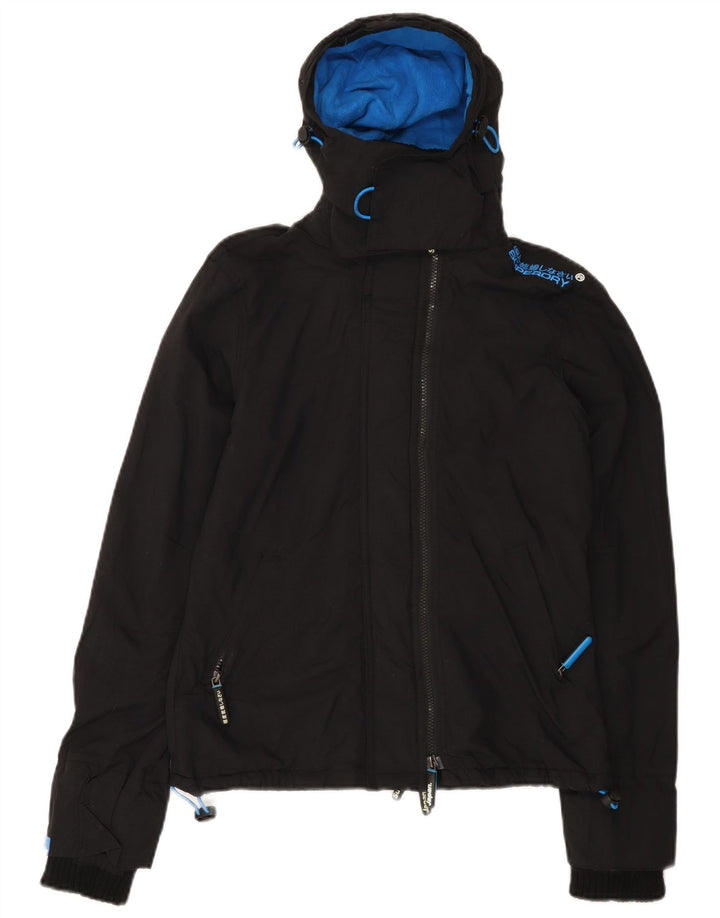 SUPERDRY Chaqueta cortavientos con capucha para hombre, talla 36, color negro