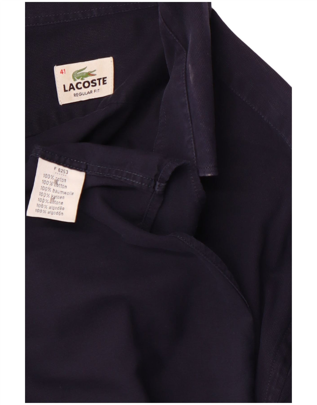 LACOSTE Camisa de corte regular para hombre Talla 41 Algodón azul marino mediano