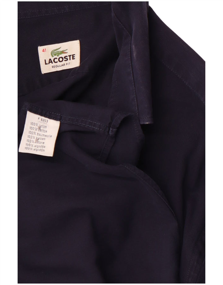 LACOSTE Camisa de corte regular para hombre Talla 41 Algodón azul marino mediano