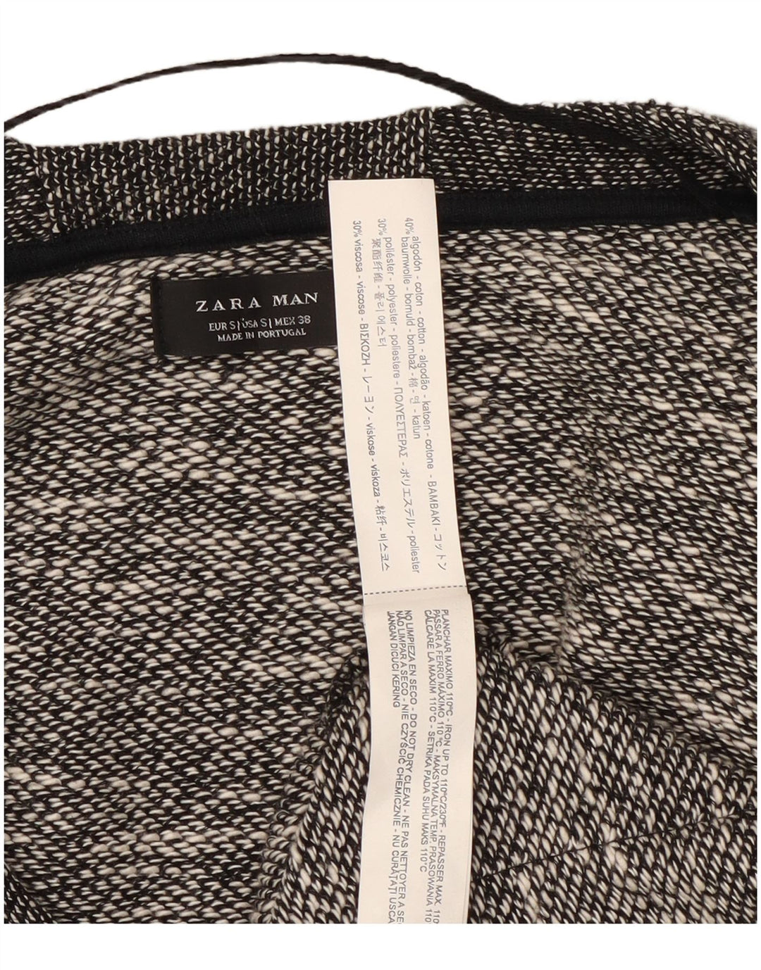 Zara Hombre Cárdigan Suéter Pequeño Algodón Moteado Negro