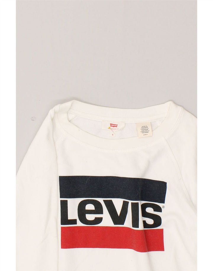 LEVI'S Womens Graphic Crop Sweatshirt Jumper UK 10 Small White Vintage Levi's and Second-Hand Levi's from Messina Hembry 