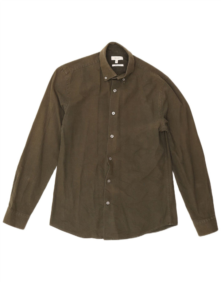 Camisa Reiss Regular Fit De Algodón Caqui Pequeño
