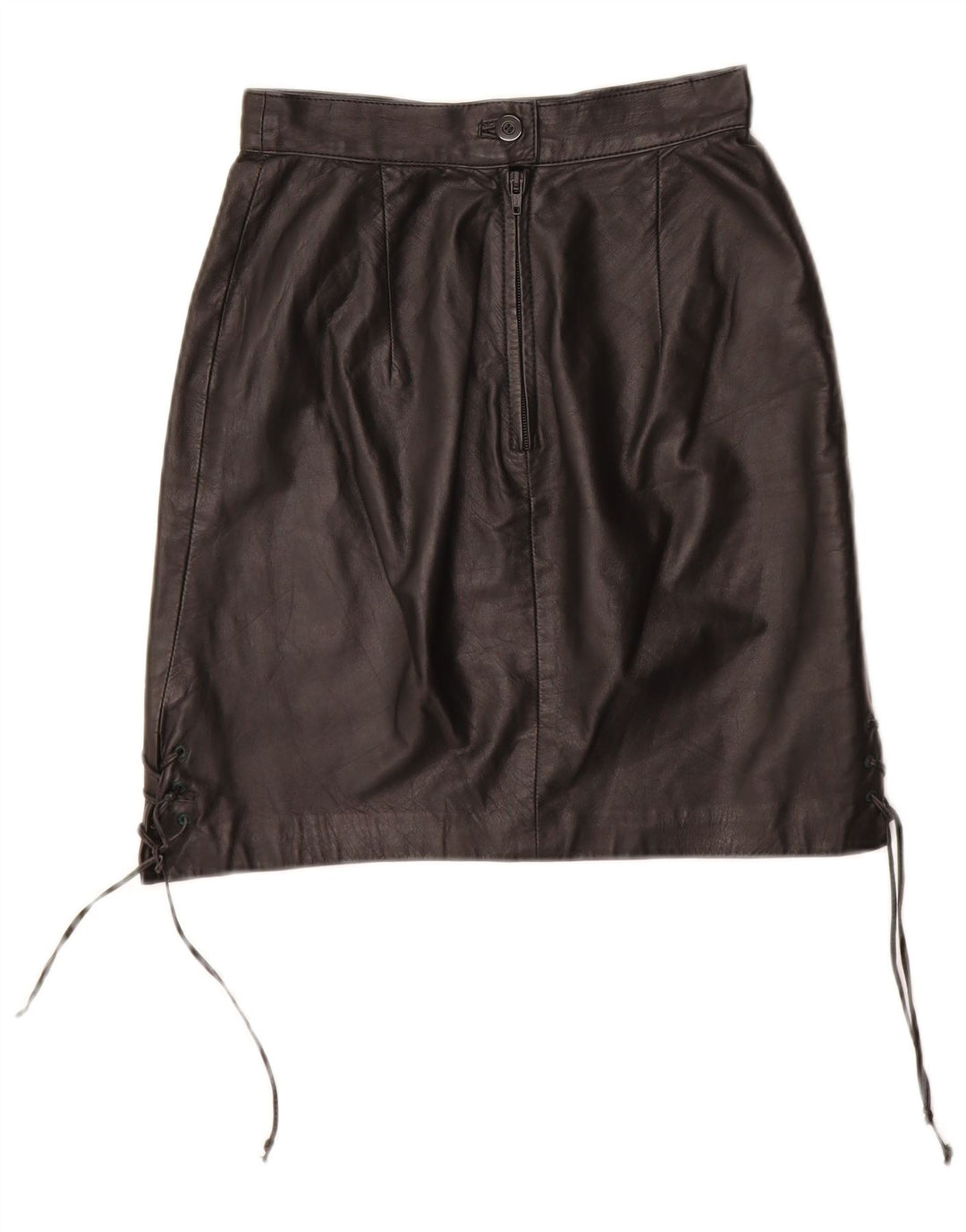 VINTAGE Falda de cuero para mujer EU 34 XS W24 Cuero negro