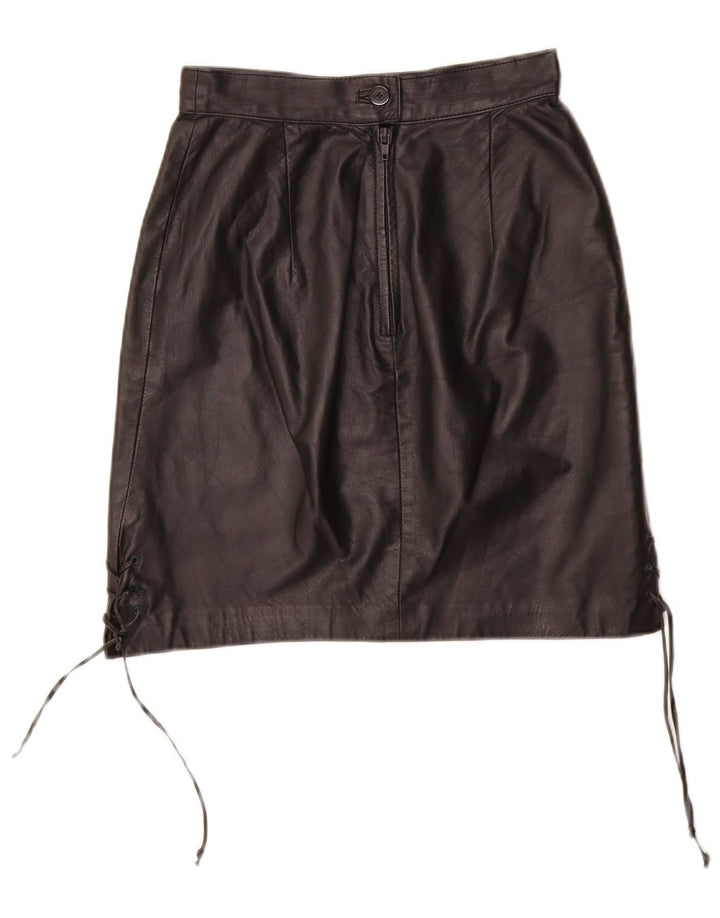 VINTAGE Falda de cuero para mujer EU 34 XS W24 Cuero negro