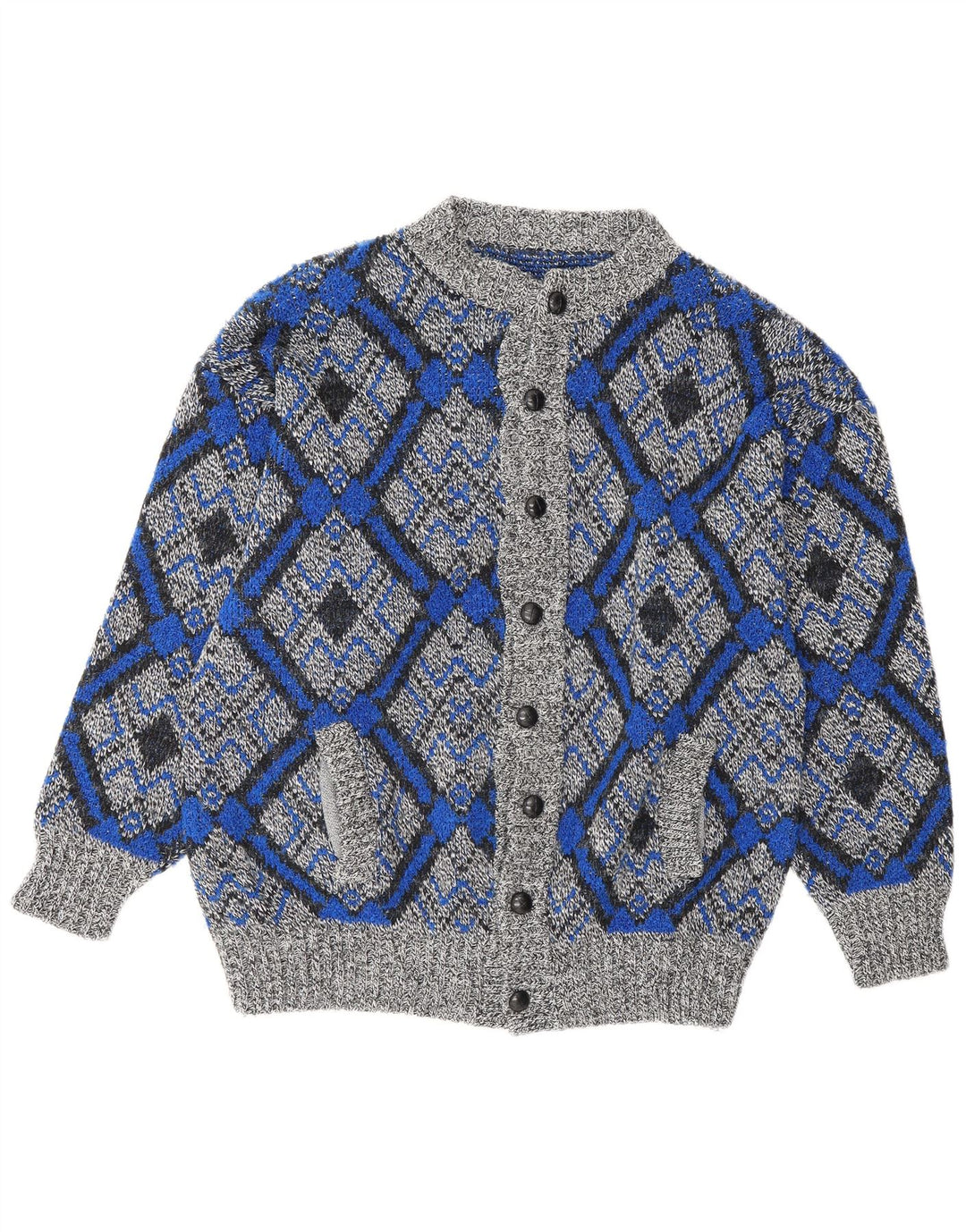 Vintage hombres Cardigan suéter grande gris geométrico