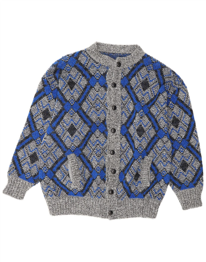 Vintage hombres Cardigan suéter grande gris geométrico
