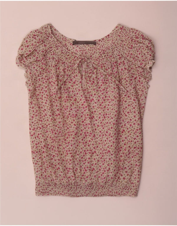 Zara Mujer Blusa Top Reino Unido 10 Pequeño Algodón Floral Blanco