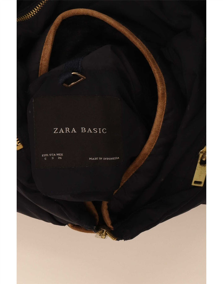 Zara Mujer Chaqueta Acolchada Con Capucha UK 10 Small Poliéster Azul Marino