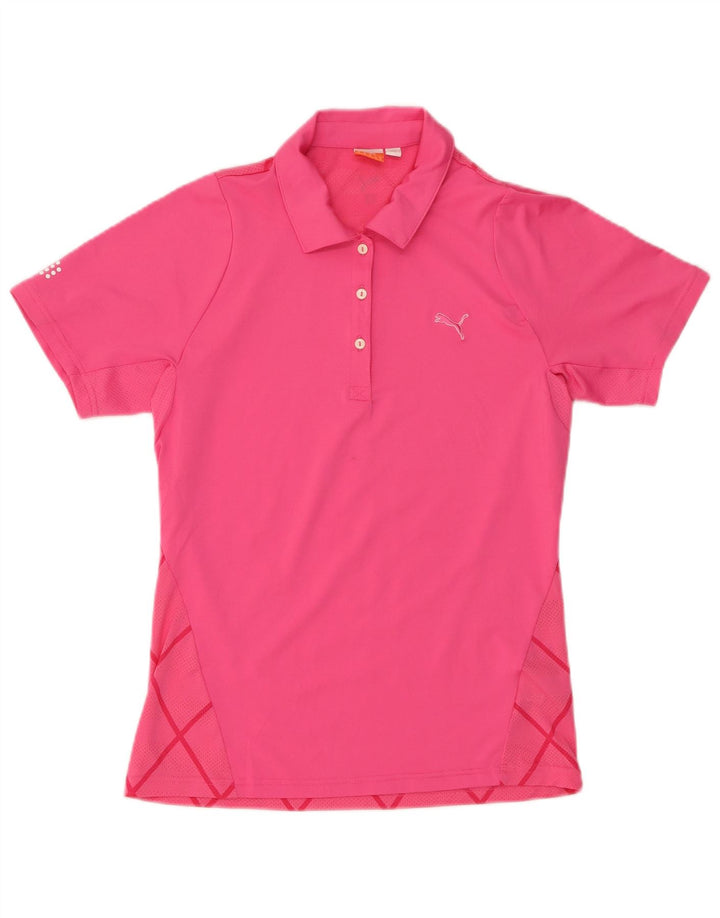 PUMA Polo para mujer UK 12 Poliéster geométrico rosa medio