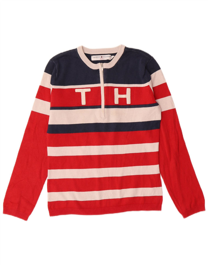 TOMMY HILFIGER Suéter tipo jersey con cremallera y cuello para mujer Reino Unido 40 Mediano Rayas rojas
