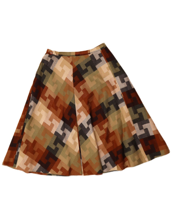 Vintage mujer cintura alta A-Line falda W26 pequeño multicolor geométrico