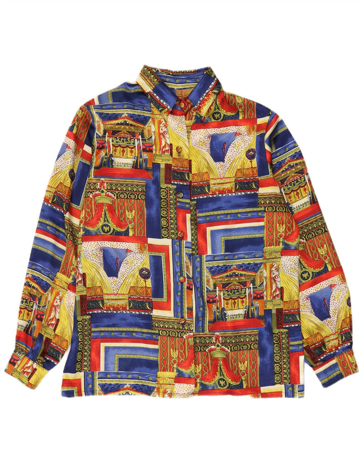 VINTAGE Camisa de patrón abstracto para mujer Reino Unido 18 XL Multicolor