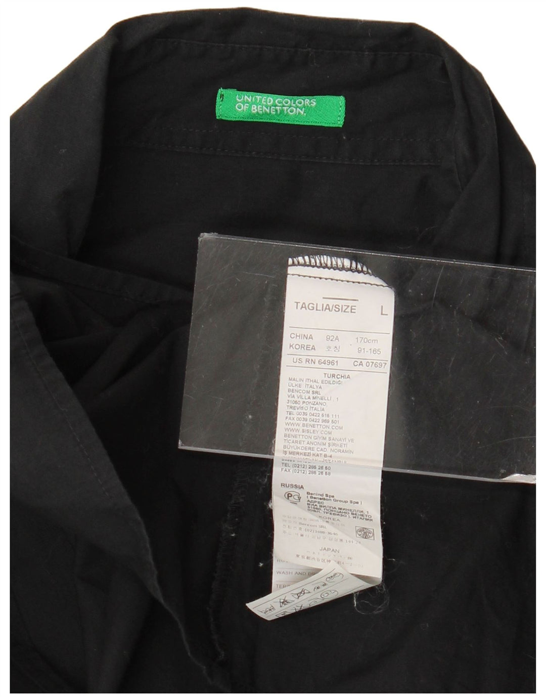 Camisa Benetton Mujer ES 46 Grande Algodón Negro