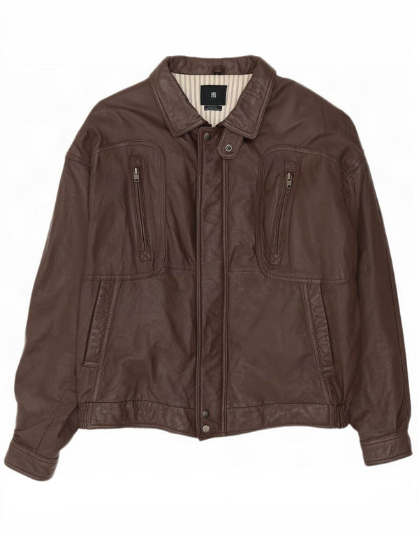 Vintage hombres bombardero chaqueta de cuero IT 58 4XL marrón