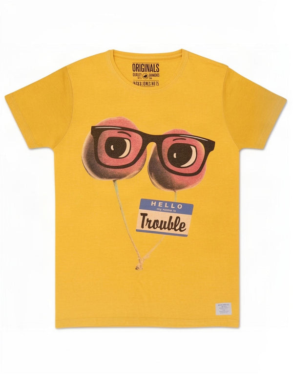 Jack & Jones Mens Graphic T-Shirt Top Medium Yellow Polyester