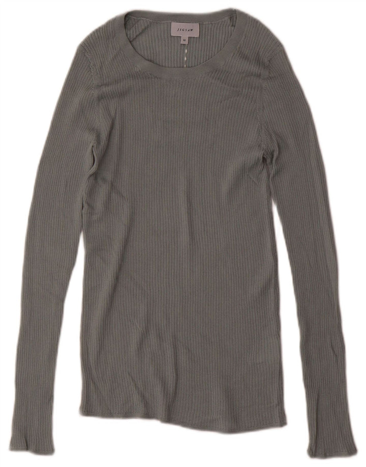 JIGSAW Suéter tipo jersey para mujer con cuello barco UK 12 Lana gris medio