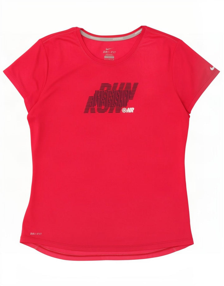 Nike Mujer Dri Fit Graphic Camiseta Top UK 12 Medio Rosa Poliéster