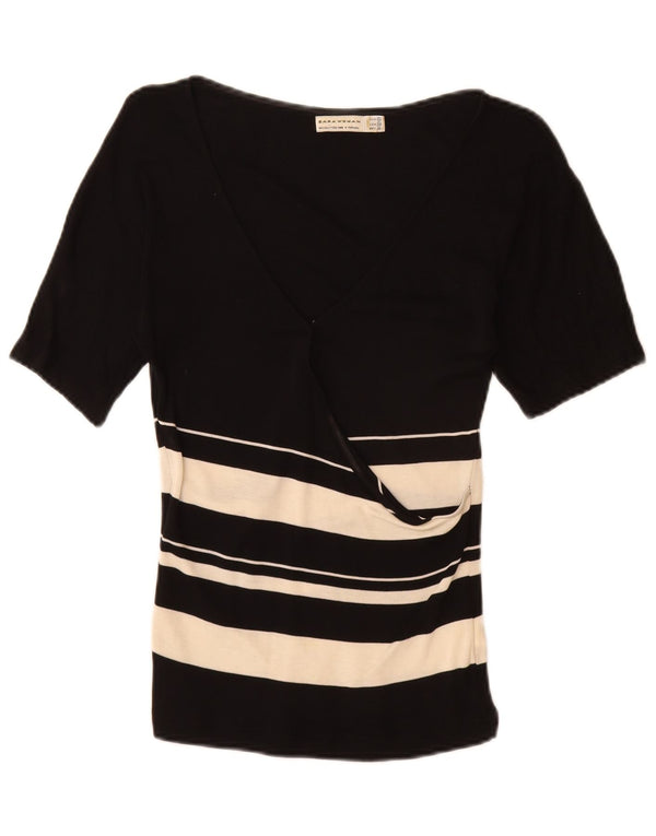 Zara Mujer Blusa Top UK 42 Medium Black Colourblock Lyocell