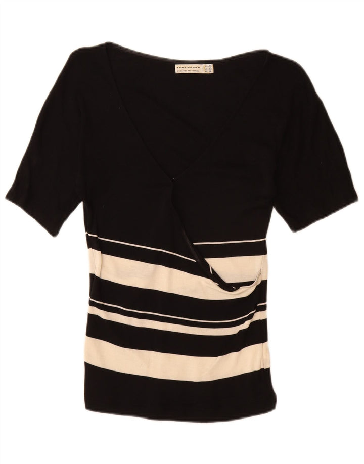 Zara Mujer Blusa Top UK 42 Medium Black Colourblock Lyocell