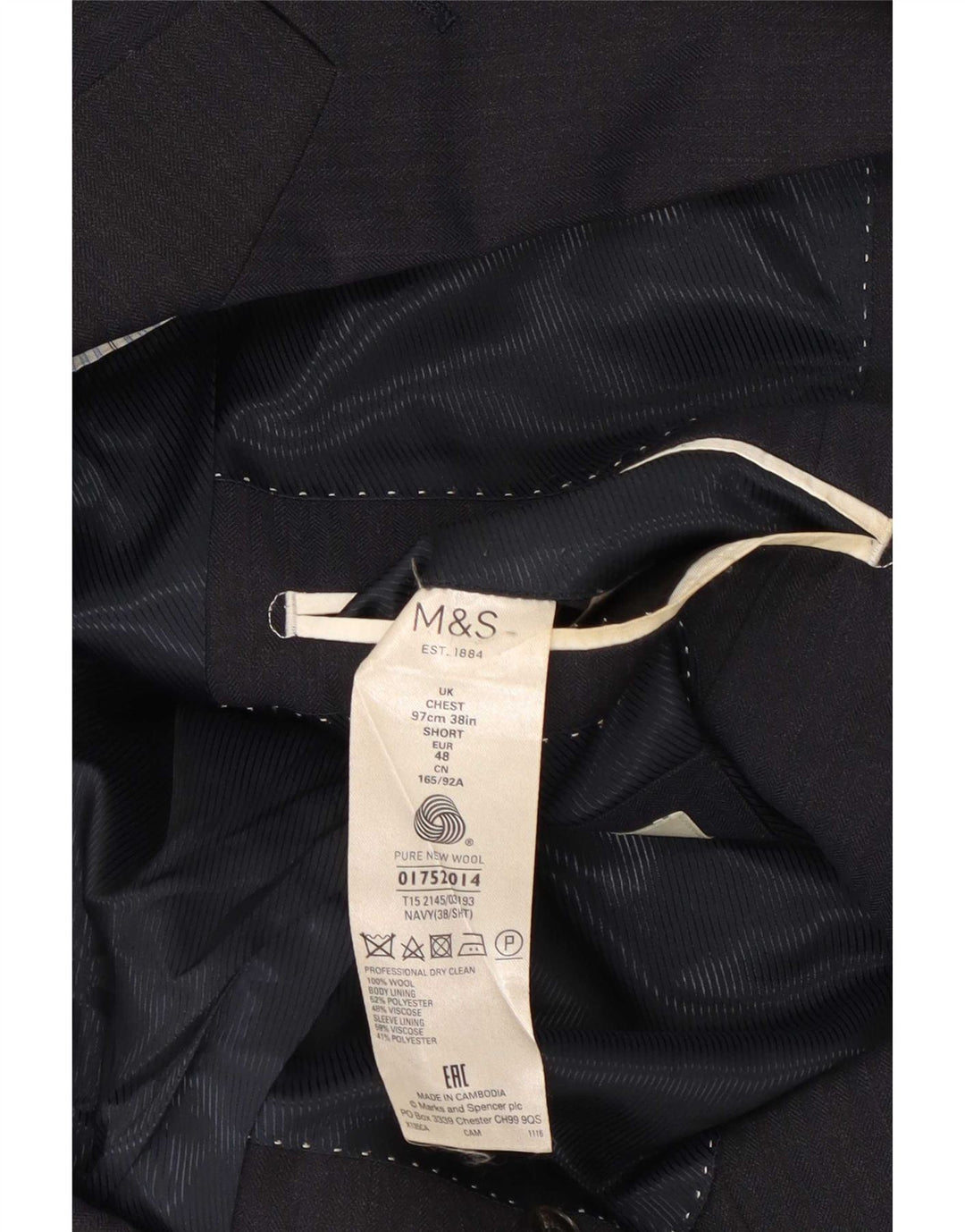 Marks & Spencer Chaqueta tipo blazer de 2 botones para hombre UK 38 Mediana lana azul marino