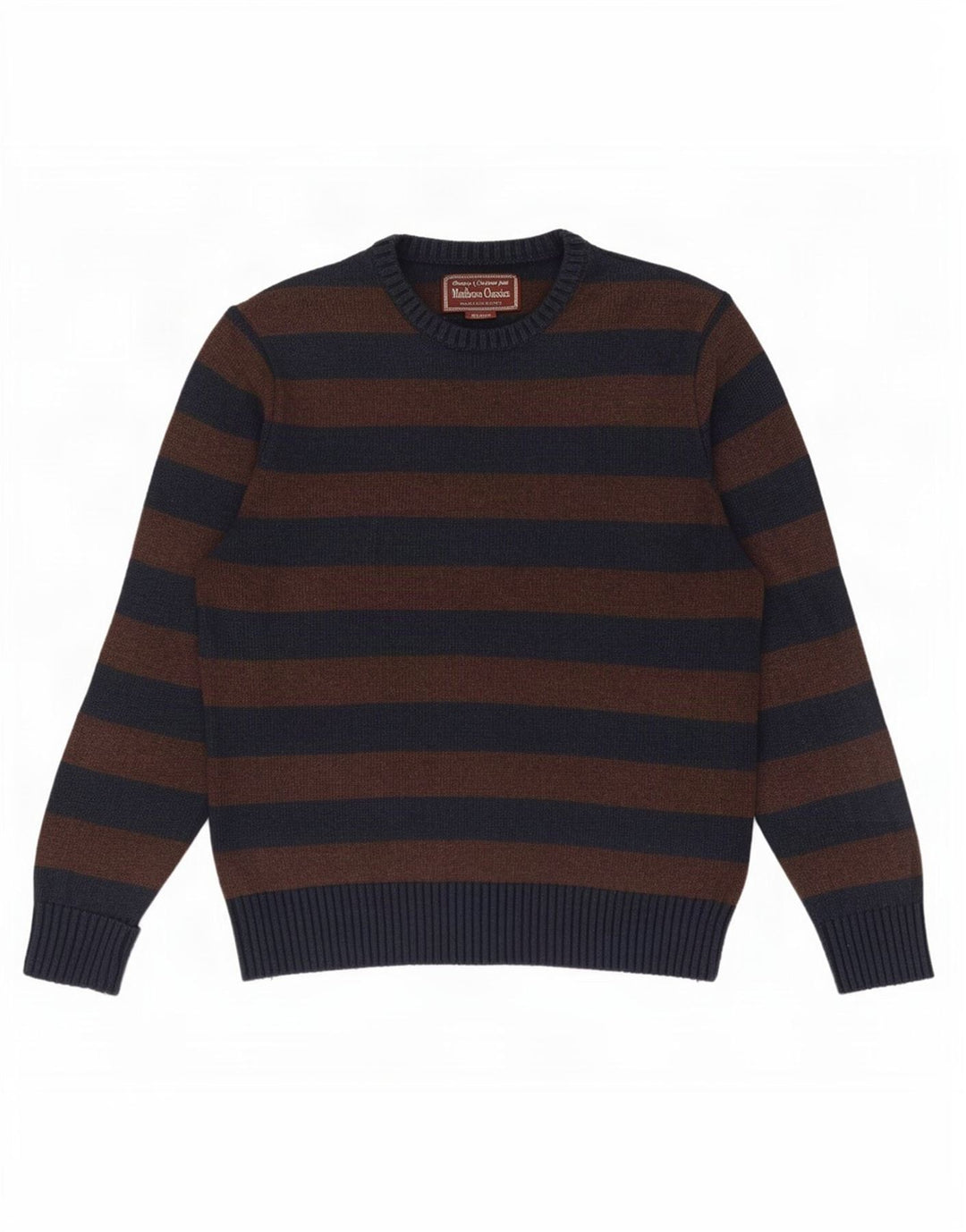 Marlboro Classics - Jersey de cuello redondo para hombre, talla 40, color marrón medio, a rayas
