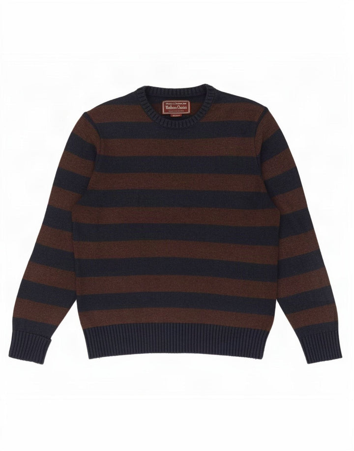 Marlboro Classics - Jersey de cuello redondo para hombre, talla 40, color marrón medio, a rayas