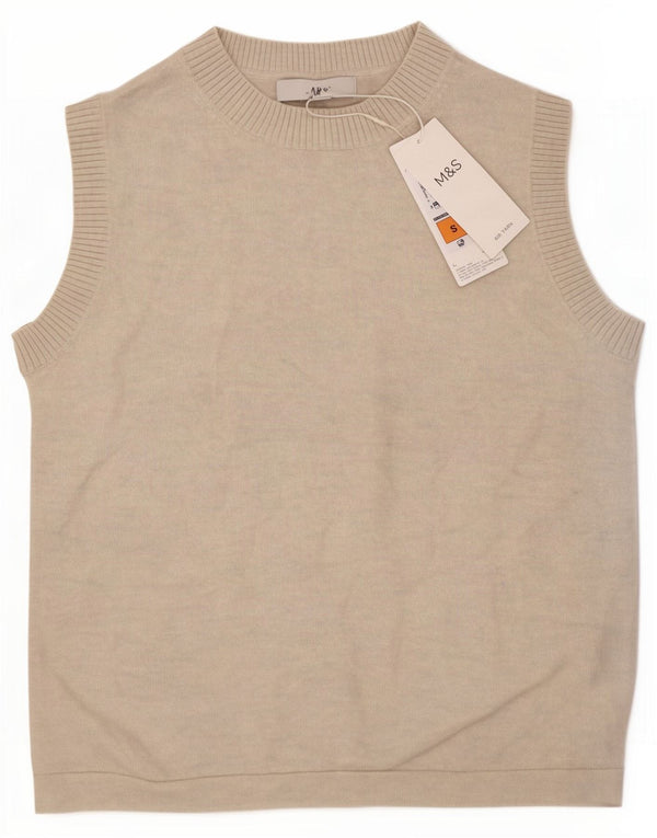 Marks & Spencer Camiseta sin mangas corta para mujer UK 8 Small Beige Poliéster