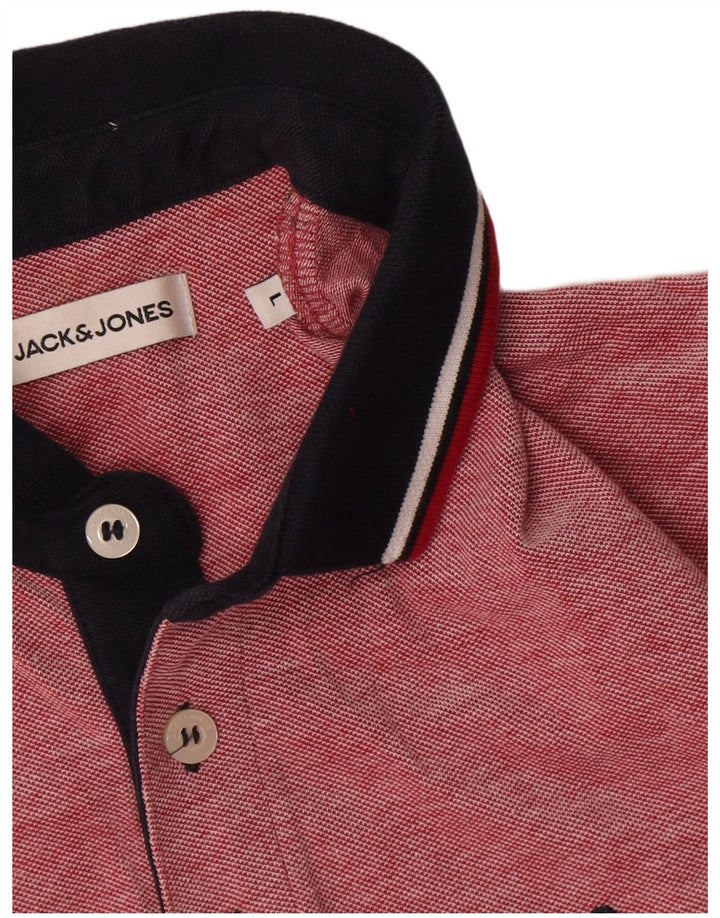 Jack & Jones Polo para hombre de algodón con bloques de color rojo grande