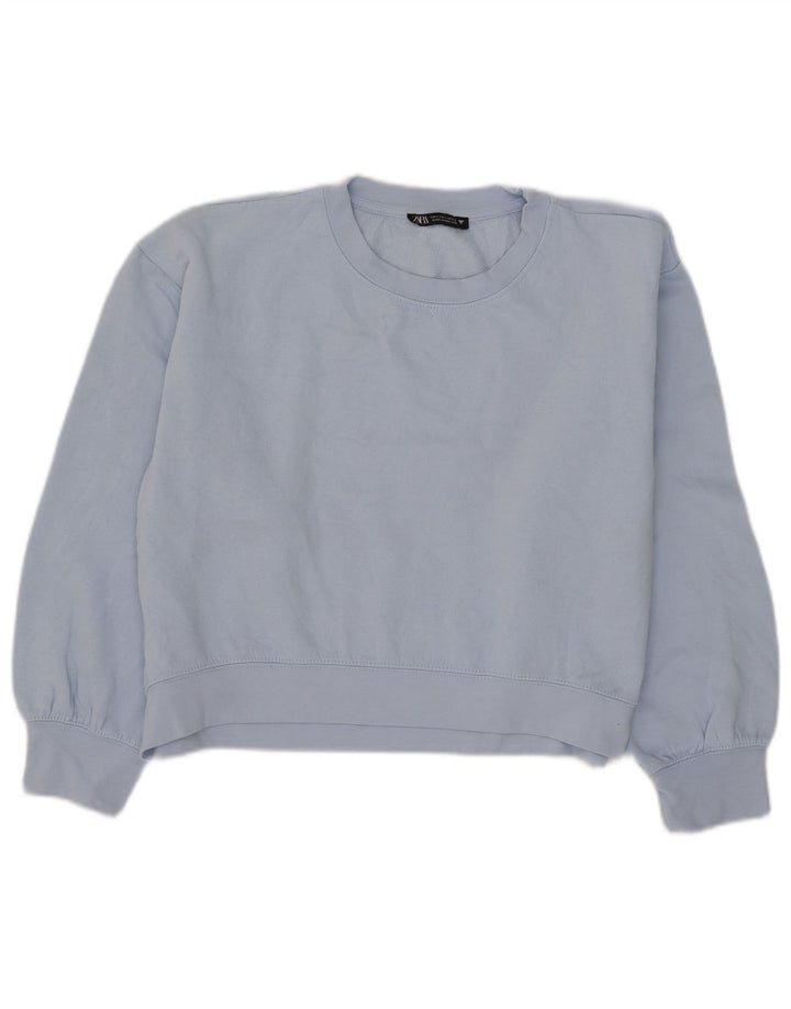 Zara Mujer Crop Sudadera Jumper UK 46 Grande Poliéster Azul