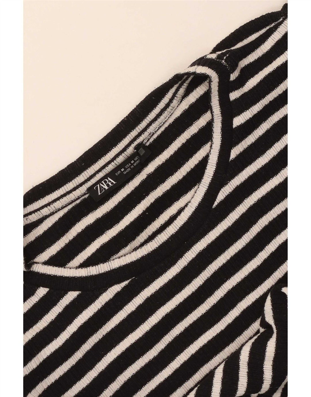 Zara Mujer Top Manga Larga UK 42 Mediano Rayas Negras
