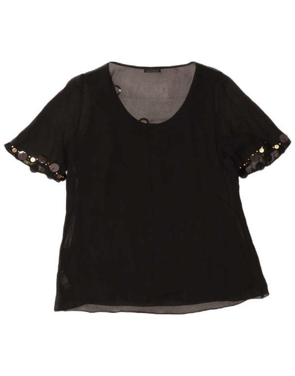 Marks & Spencer Blusa de manga corta para mujer UK 44 Grande Negro